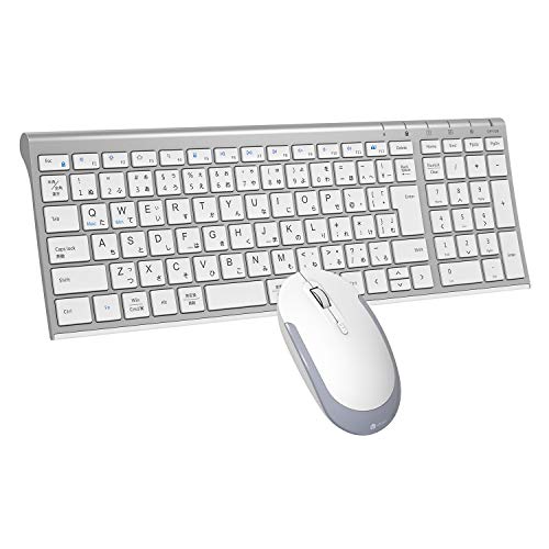 色：シルバーホワイト iClever キーボードワイヤレスキーボードマウスセット日本語配列 静音 超薄型 テ..