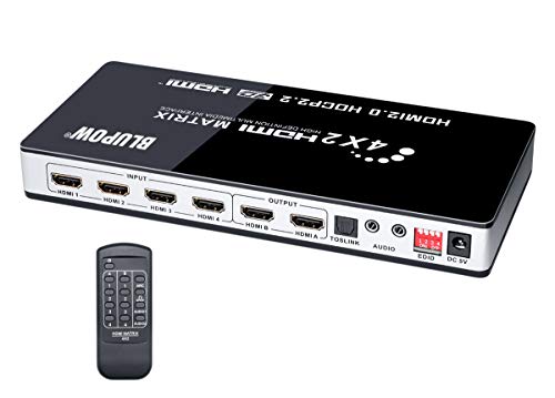 色：4K60Hz-hdmi2.0マトリックス BLUPOW 4K60Hz HDR対応 HDMIマトリックス セレクター 4入力2出力 * 音声分離(光デジタル・3.5mmステレオ音声出力) hdmi2.0 hdcp2.2 ARC対応 異なる解像度出力可能・ダウンスケ