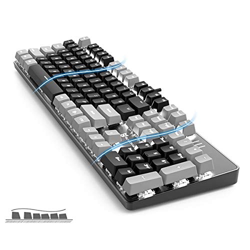 色：茶軸-グレーとブラック Merdia メカニカル式ゲーミングキーボード 全104キーボード US配列 USB有線キーボード LEDバックライト付き (茶軸-グレーとブラック)