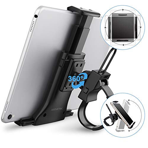 AboveTEK 自転車 ホルダー ハンドルバー iPad iPhone タブレット用 オールインワン ,ユニバーサル サイクリングバイクマウント ジムの室内 ハンドルバー用 耐衝撃 360*回転 対応3.5*12インチ タブレ