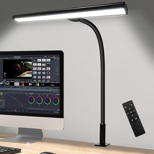 色：リモコン デスクライト LEDPTS.jp LED 調色 調光 非対称配光 高輝度 クリップライト 目に優しい 360度回転アーム タイマー 記憶機能付き タッチセンサー 金属 ブラック 18W 2180 LUX リモート