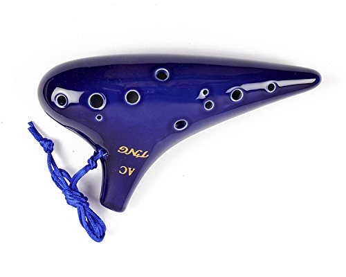 色：釉色ブルー TNG オカリナ 楽器 シングル [ 12穴 / アルト/ブルー ] 高級 C調 AC (運指表付き) Ocarina 管吹奏 釉薬仕上げ 青色