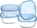 色:ブルー サイズ:450ml iwaki(イワキ) 耐熱ガラス 保存容器 アクアブルー 角型 S 450ml *4個セット ごはん 1膳 パック&レンジ KBC3240BLN