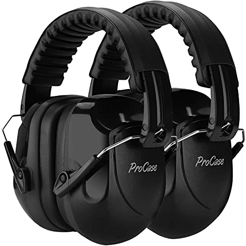 色：ブラック　28dB/2個 ProCase [2個セット]大人用 防音イヤーマフ、遮音 調整可能なヘッドバンド付き 耳カバー 耳あて 聴覚保護ヘッドフォン、ノイズ減少率：NRR 28dB -ブラック/2個