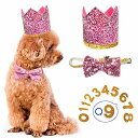 色:ピンク ペット 誕生日帽子 蝶ネクタイ 数字付き クラウン 王冠 犬 猫用 ハット キラキラ おしゃれ 記念日に 誕生日グッズ (ピンク)