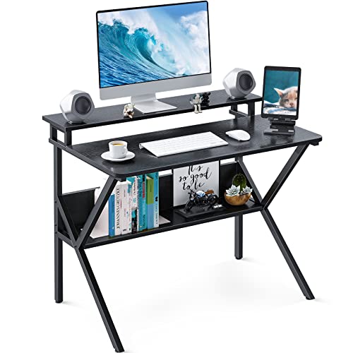 色：ブラック サイズ：70*60*77.5cm KKL 机 pcデスク パソコンデスク コンパクト モニター台付き 幅70cm*奥行60cm ゲーミングデスク 勉強机 小さい computer desk 棚付き テレワークデスク 省スペース