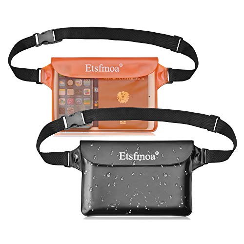 色:black+orange Etsfmoa 防水ポーチ 防水ケース 防水ウエストポーチ 完全防水 スマホ 小物入れ 海 海水浴 プール お釣り アウトドア 大容量 三重チャック 4WAY PVC素材 メンズ レディース 2個セッ
