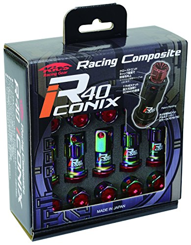 KYO-EI ( 協永産業 ) ホイールロック＆ナット Racing Composite R40 iCONIX 【 M12 x P1.25 】 アルミキャップ付 【 ネオクロ/レッド 】 RIA-13NR