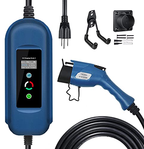 電気自動車 充電ケーブル EV充電器 100 V-240 V 8 A/10 A/13 A/16 A 電流調整可能の家庭用自動車充電ガンSAE J 1772急速充電ケーブル付き 電気自動車用ポータブル充電器 7.5メートル