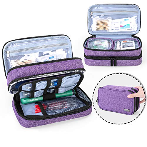 Yarwo インスリンポーチ 2層式 血糖値測定用品 インスリン注射用品 まとめて収納 持ち運び インスリン..