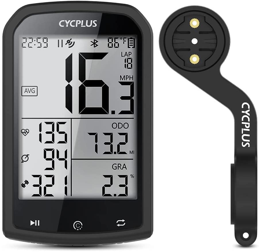 CYCPLUS GPSサイクルコンピュータ マウント ケイデンス＆スピードセンサー 大画面 盗難防止マウント付き 自転車スピードメーター STRAVAデータ同期 心拍数 高度計 防水