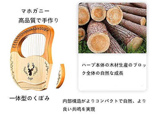 竪琴ハープ メタルストリン ポータブル小さな竪琴19弦木製ライアーハープレゾナン コンパクトマホガニー 弦楽器チューニング 初心者のためのキッズホリデーギフト