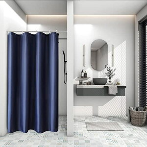 色：ダークブルー サイズ：90×150cm AooHome シャワーカーテン 150cm丈 防カビ 防水 ユニットバス お風呂カーテン 軽量 速乾 ポリエステル製 ホテル 高級 無地 白 バス用品 リング付き ダークブル