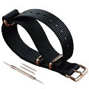 色:ブラック サイズ:12mm-M(手首サイズ 13cm-16.5cm) 12mm 黒 薄いナイロン NATOタイプ 腕時計ベルト替えバンド ローズゴールドのバ...