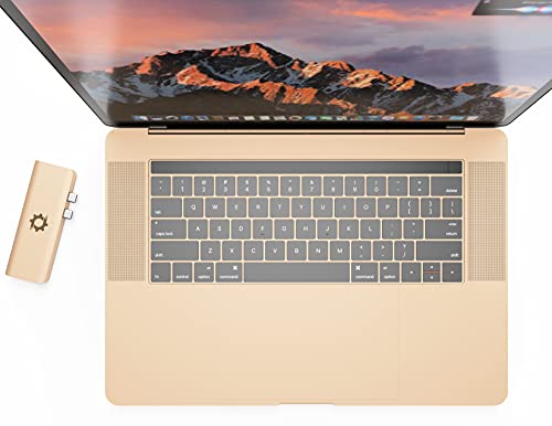 NOV8Tech USB C - デュアルHDMIハブ 7-in-2 アルミニウム マルチポート スリム トリプル ディスプレイ アダプター ゴールド MacBook Air 2021 2020 2019 2018 USB 3.0 & USB 2.0 USB-C 100W PD電源 SD & Micro SDカードリー