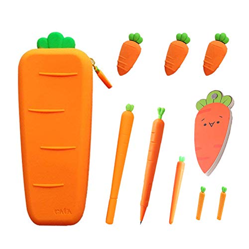 サイズ：Big かわいい シリコン にんじん ペンケース(Big) シャープペンシル 替芯 消しゴム 中性ボールペン 鉛筆キャップ ノート おもしろい文房具10点セットのサムネイル