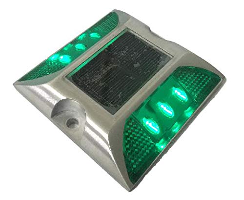 ソーラー LED ライト 常時点灯 防水 道路鋲 夜間自動点灯 強力両面テープ付き (グリーン2個セット)