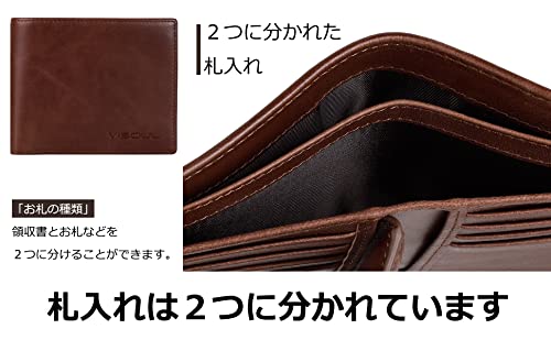 二つ折り 財布 メンズ VISOUL 本革 財布 免許証入れ 超薄型 大容量 牛革 カード収納 小銭入れなし 2つ折り人気 一流の革職人が作る 高級 イタリアレザー 多色入