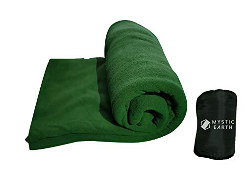 色：グリーン MYSTIC EARTH(ミスティックアース)寝袋 封筒型 インナーシュラフ フリース 大判 保温 防..