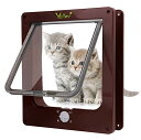 色:茶色 サイズ:M | 内寸15.8*15.2cm Ycozy 2nd世代 ペットドア 犬猫出入り口 キャットドア 室内用 - 4ウェイロッキング 犬猫用ドア 取り付け簡単 猫扉 冷暖房対策 猫/小型犬用 * 茶色 M