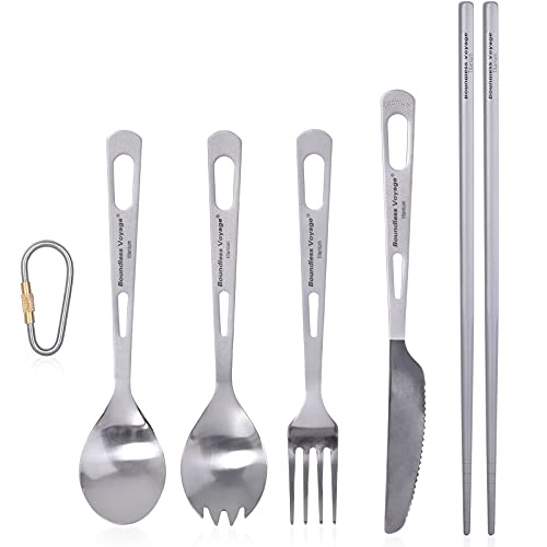 色:角箸セット Boundless Voyage キャンピングチタンカトラリー 3/4/5点セット フォーク/スプーン/ナイフ/先割れスプーン/箸
