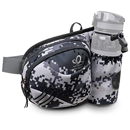色:迷彩1 WATERFLY(ウォーターフライ) ウエストバッグ ウェストポーチ アウトドア 水筒ポーチ付き 男女兼用 ランニング ウォーキング ジョギング 登...