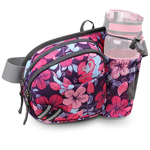 色:パープル-小花 WATERFLY(ウォーターフライ) ウエストバッグ ウェストポーチ アウトドア 水筒ポーチ付き 男女兼用 ランニング ウォーキング ジョギ...