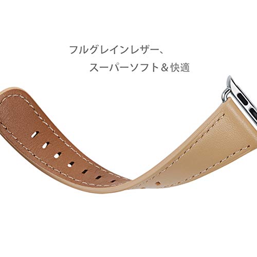 サイズ：42mm 44mm 45mm 色：キャメル+シルバー バックル WFEAGL コンパチブル Apple Watch バンド,は本革レザーを使い、iWatch SE,Series 7/6/5/4/3/2/1、Sport、Edition向けのバンド交換ストラップです