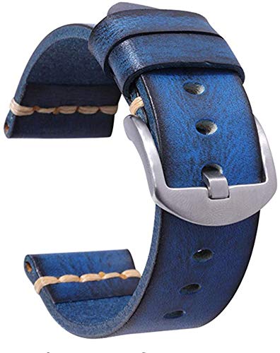 色：シルバーバックル紺 サイズ：20mm 腕時計バンド 交換ベルト 本革 ウォッチバンド レザー 調節工具付き 防水