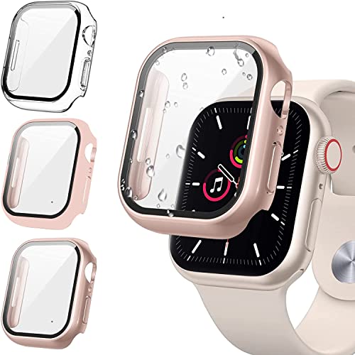 サイズ: 40mm 6/SE/5/4 カラー: 透明/ピンク/ローズ 3枚入り FALSAD Apple Watch ケース 対応 アップルウォッチ PC素材バンパーと9H強化ガラスフィルム画面 一体型 カバー