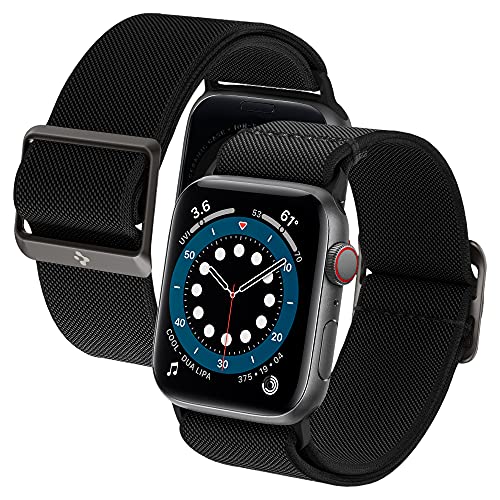 色：ブラック サイズ：45 / 44 / 42mm Spigen コンパチブル Apple Watch バンド スポーツ ソロループ 調整可 ファブリック 一体型 軽量 速乾 柔軟 Apple Watch 全Series 対応 バンド腕時計 時…