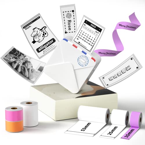 色:ホワイト サイズ:セット(本体+53mm・25mm・15mm印刷用紙「6ロール」) Phomemo M02S スマホ対応 モバイルプリンター 300DPI ...