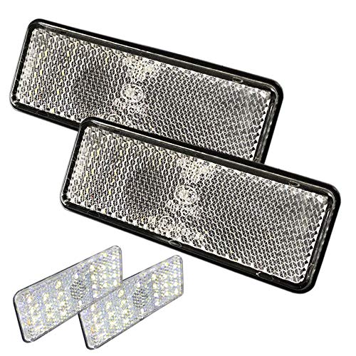 色：ホワイト Discover winds LED リフレクター バイク カスタム ダブル発光 角形 ブレーキ マーカー ..