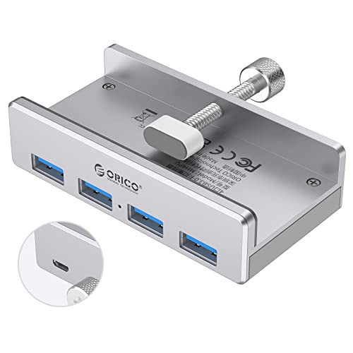 色：銀 ORICO USB3.0ハブ 4ポート クリップ式 5Gbps高速 5V/2A給電ポート付き バスパワー/セルフパワー アルミHUB パソコンの縁に固定でき 1.5mUSB延長ケーブル付 軽量 シルバー MH4PU-P