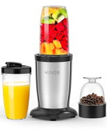 色:ブラック KOIOS ミキサー ジューサー ダブルボトル 500ml大容量 コーヒーミル 6枚刃 ハイパワー400W スムージー 25000r/min高速回転 果物/野菜/離乳食/ミルクセーキ 氷も砕ける 一台多役 栄養