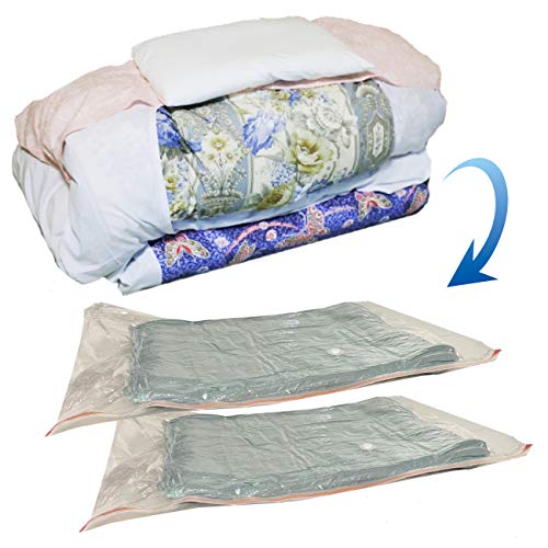 サイズ：130x100cm/2枚組 イニコライフ ふとん 圧縮袋 2枚組 敷き布団シングル 掛布団ダブル用 約130x100cm かさばる布団をスピード圧縮 特許 空気が逆戻りしない オートロックバルブ 二重ファス