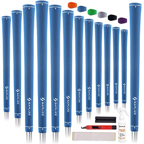 色：青*13本 スタンダード 13本交換セット・溶液付き SAPLIZE セープライズ 点状の滑り止めパターン ラバー純色 ゴルフグリップ アイアンやウッドクラブ用 溶液・ナイフ・両面テープ・クラ