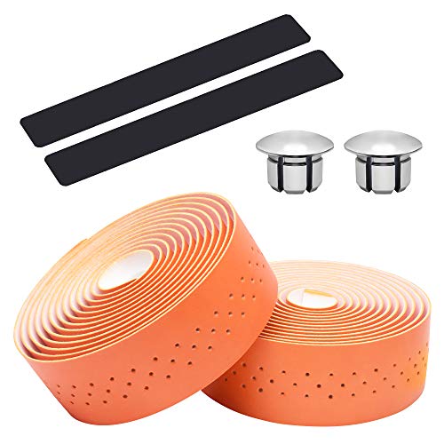 EMPT(イーエムピーティー) EVA ロード用 バーテープ ES-JHT020 クッション EVA製バーテープ ロード ピスト ドロップハンドルバーテープ ※エンドキャップ、エンドテープ付属 (レザー調PU橙(オレン