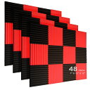 色:ブラック&レッド サイズ:30*30*2.5cm 48枚 吸音材 防音シート 2.5*30*30cm 防音 遮音 防音材 壁に貼る 消音 騷音 吸音パネル 吸音対策 樂器 室內裝飾 ウレタンフォーム ウェッジ 12枚入 (30*30*2.