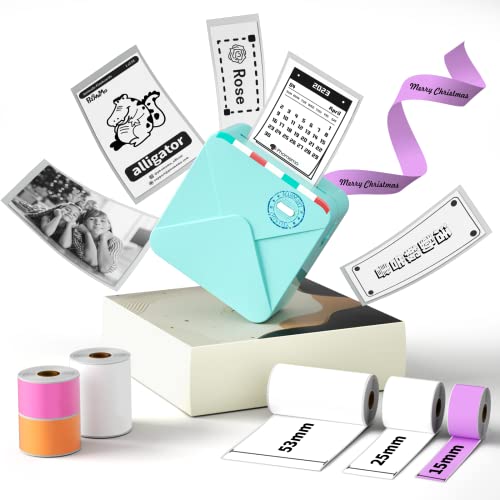 色:グリーン サイズ:セット(本体+53mm・25mm・15mm印刷用紙「6ロール」) Phomemo M02S ミニプリンター スマホ対応 サーマルプリンター...