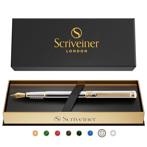 色:シルバーとクローム Silver with Chrome サイズ:極細 Scriveiner最高級 プレミアム 万年筆 (シルバー) 魅力的な美しさ 24K...