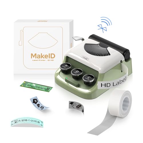 色:グリーン MakeID Q1ラベルプリンター 300dpi Bluetooth対応 スマホ接続 レトロで可愛いデザイン 無墨熱敏印刷 Cキー&Dキー簡単印刷...