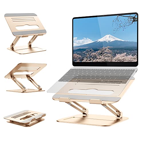 色：シャンパンゴールド ノートパソコンスタンド Pewesv PCスタンド 折り畳み式 人間工学 無段階調整 ..