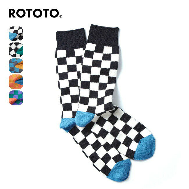 ロトト チェッカーボードクルーソックス ROTOTO CHECKERBOARD CREW SOCKS メンズ レディース R1495 靴下 ソックス チェック柄 柄 おしゃれ 春 秋 アウトドア キャンプ 【正規品】