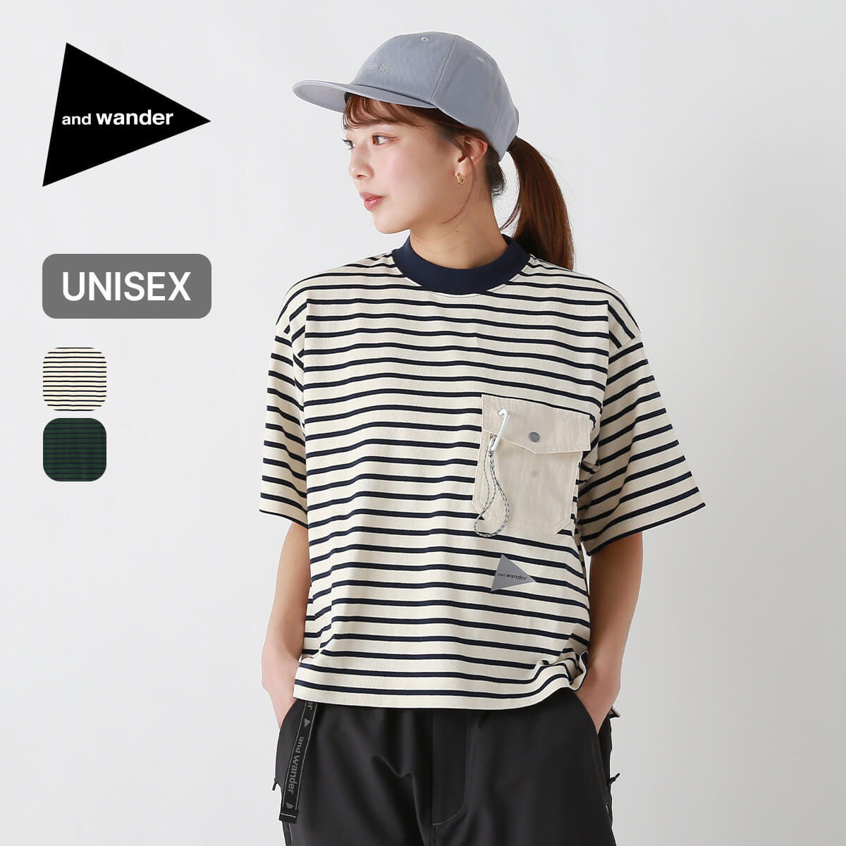 ɥ ȥ饤ץݥåH/S T and wander Striped pocket H/S T Striped ˥å ...