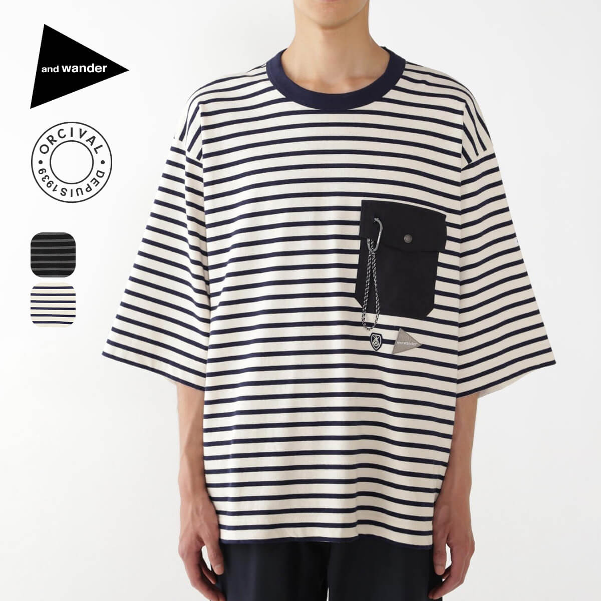 アンドワンダー オーシバルH/S T and wander ORCIVAL HS T ユニセックス メンズ ウィメンズ レディース 5745184093 トップス Tシャツ ボーダー コラボ 半袖 おしゃれ キャンプ アウトドア
