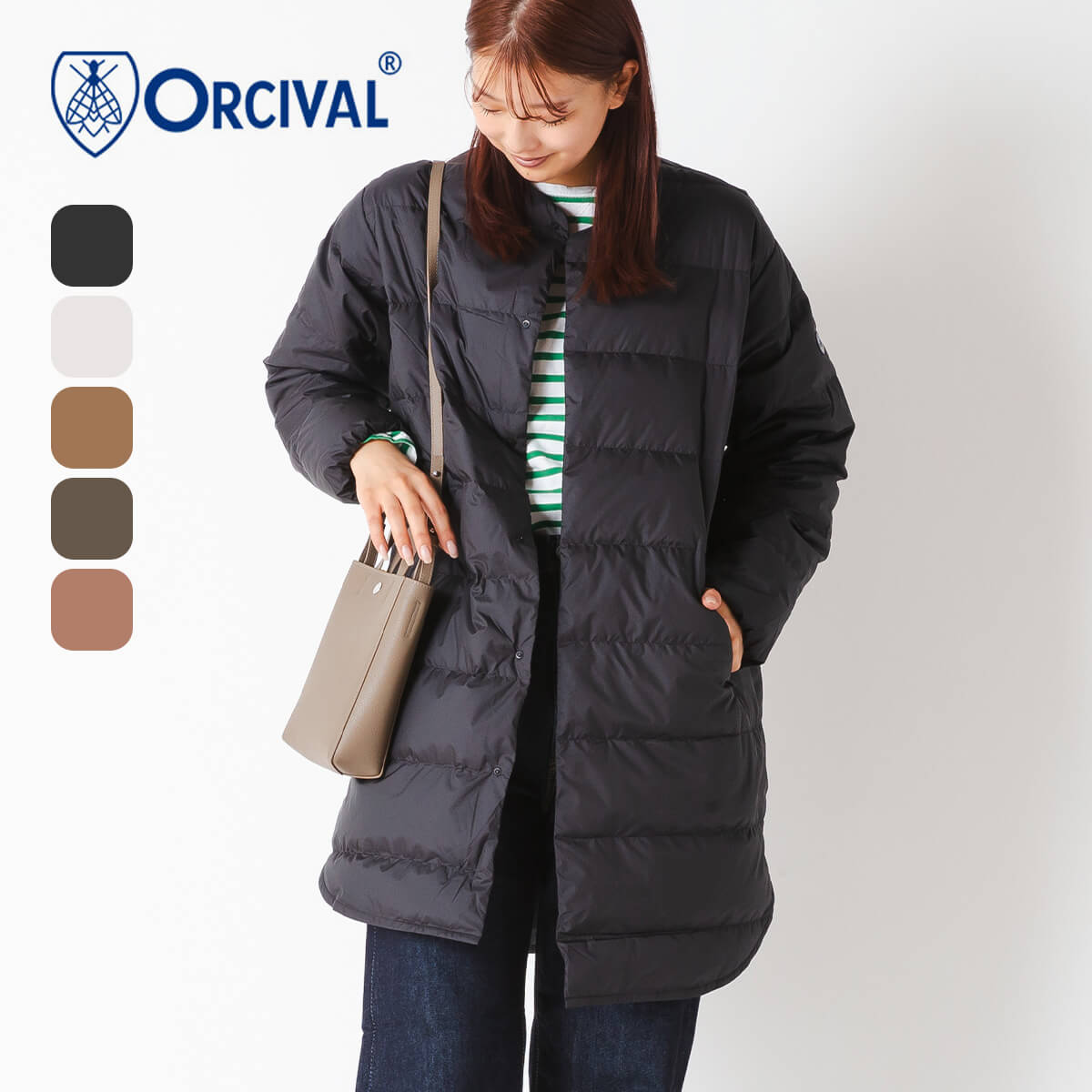 オーシバル ラウンドネックロングコート ポリエステルタフタ【ウィメンズ】 ORCIVAL ROUND NECK LONG COAT-POLYESTER TAFFETA レディース #OR-A0602 DPR ロングジャケット ダウンジャケット アウター 防寒 ハーフコート ノーカラー おしゃれ キャンプ アウトドア