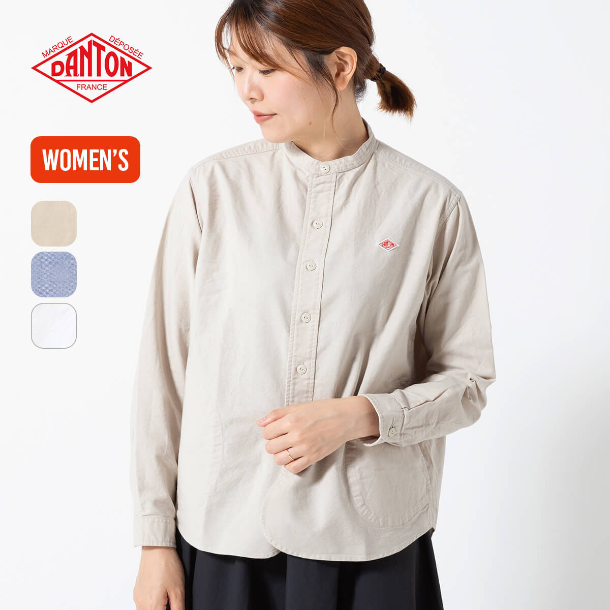 【正規取扱店】 ダントン バンドカラーシャツL/S DANTON WOMEN'S OXFORD BAND COLLAR SHIRT PLAIN ウィメンズ #DT-B0279 SOX 長袖 ロングスリーブ カジュアルシャツ トップス おしゃれ キャンプ アウトドア