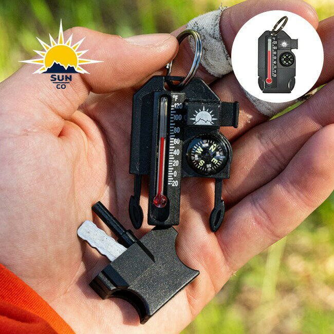 サンカンパニー アウトサイダー4in1 サバイバルツール SUN COMPANY 11500036000000 温度計 コンパス ホイッスル ファイヤースターター 方位磁石 コンパス 地図読み 読図 温度計 笛 火起こし キーホルダー 小物 登山 ハイキング フェス おしゃれ キャンプ アウトドア