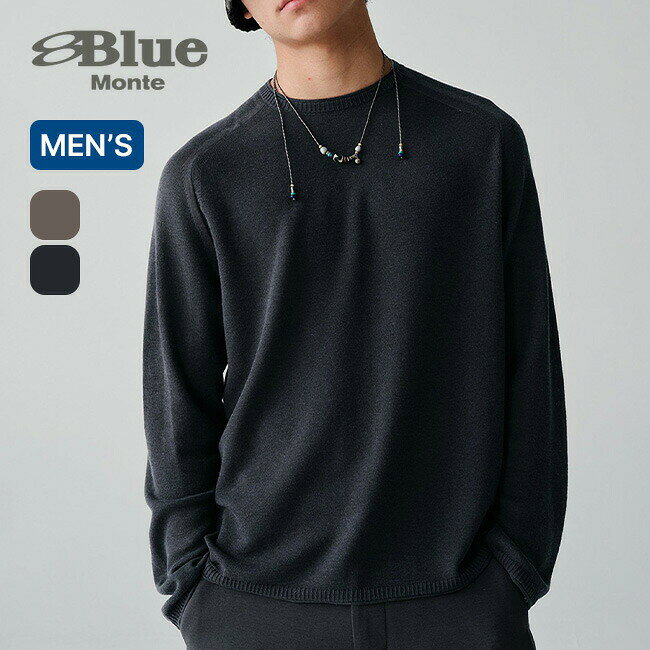 乐天商城 - ブルーモンテ ウールクルーネック長袖ニットセーター BLUE MONTE メンズ NLBLMZS002 トップス ニット プルオーバー 長袖 フェス おしゃれ キャンプ アウトドア